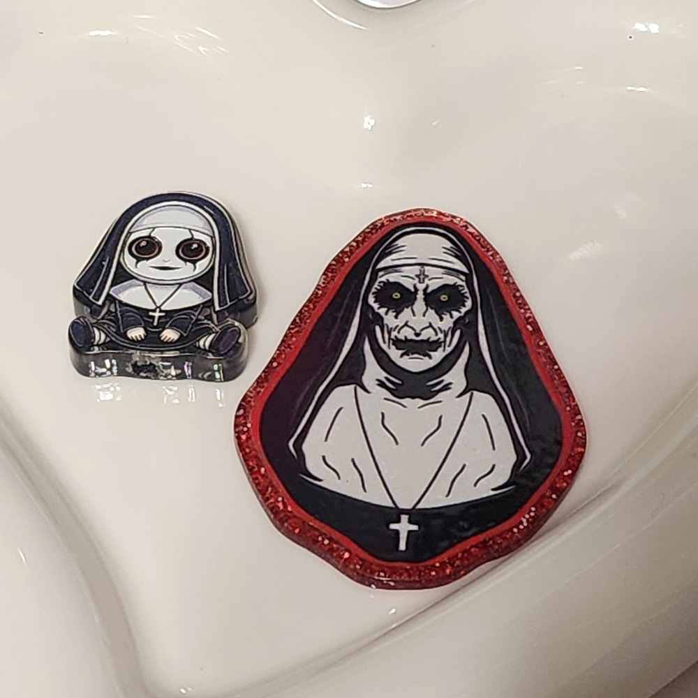 Horror Nun Flatback Focal Bead Scary Beaded Pen Badge Acrylic Halloween